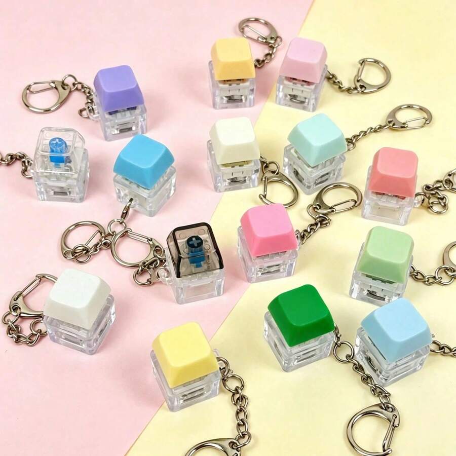 Solid Color Plastic Keyboard Keycap Stress Relief Keychain, Mechanical Switch Button Pressure Release Pendant, Portable Backpack Charm, Pocket-Sized Handheld Accessory, Daily Decorative Ornament And Holiday Gift