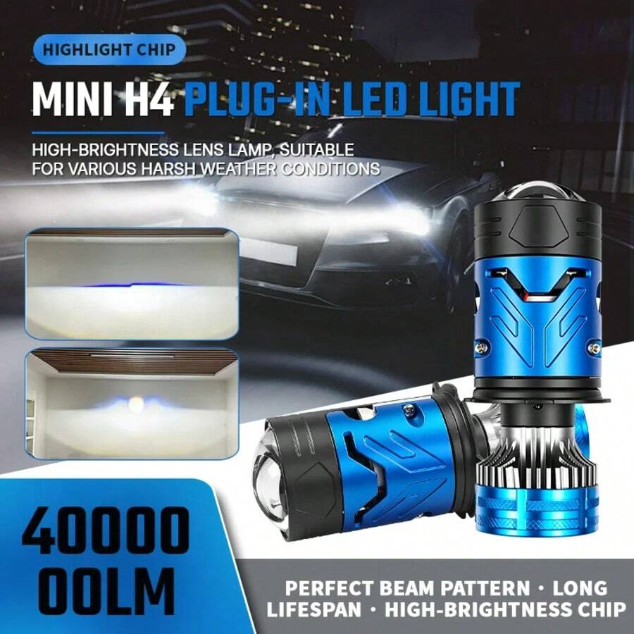 Car LED Lens Headlight H4 12V Mini Lens Super Bright Hi/Lo Beam White Light 6000K For Cars & Motorcycles Model Compatible