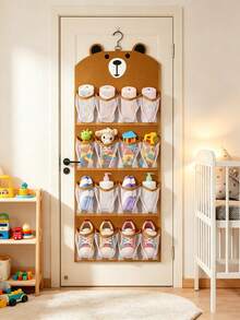 1pc Door Hanging Shoe Organizer Brown Bear Pattern Multi-Pocket 16-Slot Felt Mesh Door-Mounted Shoe Rack Sturdy Closet Storage Space-Saving Shoe Storage Rack Suitable For Apartment Dorm Room Organization Holiday Season Gift - View 1