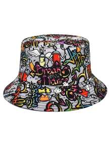 New Personalized Graffiti Double-Sided Bucket Hat, Unisex Spring/Summer Colorful Printed Sun Protection Hat - Multicolor - View 4