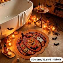 1pc Halloween Pumpkin Ghost Pattern Decorative Rug, Modern Style Faux Cashmere Irregular Shaped Bathroom Mat, Personalized Decorative Welcome Mat, Outdoor Door Mat, Kitchen Rug, Home Decor, Front Door Mat, Small Rug, Outdoor Mat, Home Decor, Rug, Garden Rug, Washable Rug, Suitable For Kitchen, Bathroom, Dining Room, Entryway, Party, Gathering, All Seasons - Multicolor - View 7