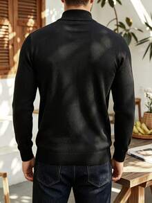 ALTZTAR Men's Solid Color Mock Neck Long Sleeve Sweater - Black - View 3