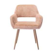 HengMing Dining Chairs With Faux Fur Upholstery, Modern Mid-Century Style Dining Chairs With Solid Lacquered Steel Legs - 駝色 - 查看 5