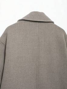 DEEKA Mantel Pendek Wol Kancing Ganda Musim Gugur/Dingin Wanita, Jaket Minimalis Campuran Wol Premium - Grey - View 11