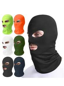 1pc/2pcs/3pcs Unisex Solid Color 2-Hole Balaclava Headwear Set, Single-Hole Full Face Mask For Cycling, Suitable For Daily Wear And Outdoor Activities - Multicolor - View 1