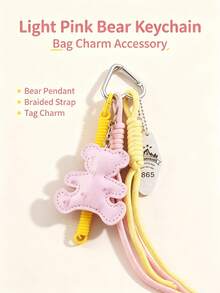 Y2K PU Bear Keychain, Vintage Style Bag Charm, Women's Car Keychain, Maximalist Packaging Decoration. Woven Tassel Bag Charm, Acrylic Tag Accessory, Vintage Sweet & Cool Bag Decoration, Gift For Women, Birthday, Holiday Gift. - Multicolor - View 11