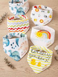 momscare 6pcs Baby Bibs, Soft Absorbent Baby Bibs, Suitable For Daily Use - Cute Design Exquisite Embroidered Baby Triangular Bibs - Multicolor - View 8