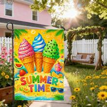 2D Flat 1pc Outdoor Garden Flag Summer Ice Cream Cone Tropical Colorful Vibrant Vertical Single-Sided Welcome Garden Flag Porch Decor Suitable For Garden Yard Decoration Without Flag Pole, 2D Flat - A - View 4