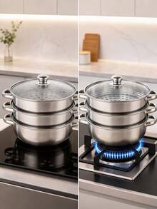 3 Tiers Stainless Steel Steamer MeatVegetable Cooking Steam Pot Kitchen Tool 3 Tier 28cmDia. Stainless Steel Food Steamer Vegetable SteamerPot Cookware - View 3