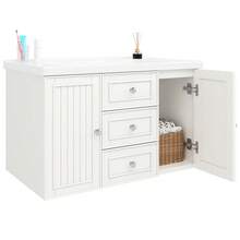 Mueble para lavabo, mueble bajo lavabo, mueble de baño con 3 cajones, amplio espacio de almacenamiento, lavabo de pared, mueble de baño con lavabo, verde, 78.5**.8cm - Blanco + Cerámica + MDF + Metal - Ver 6