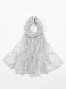 1pc Women's Bandana Lightweight Solid Color Sequin Silk Scarf Headwrap Middle Eastern Headscarf Decorative Shawl Sun Protection Beach Wrap Suitable For Daily Use - Silver Gray - View 2