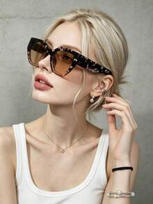 1 Pair Women's Black Cat Eye PC Frame Personalized Contrast Leopard Print Temple Retro Fashion Glasses - Tea Leaves - View 4