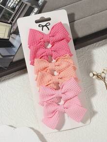 6pcs Macaron Multicolor Waffle Fabric Bow Hair Clips Set, Princess Daily Outfit Styling Hair Accessories - Mixed color - View 24