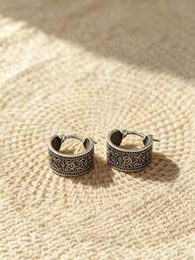 YUNCHUN 1 Pasang Anting Ukir Bohemian Perak, Aksesori Elegan Vintage Cocok Untuk Perjalanan Sehari-hari Dan Pakaian Liburan, Modis Dan Serbaguna - Perak - View 5