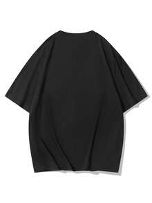 Minimalist Casual Solid Color Round Neck Short Sleeve T-Shirt, Versatile Daily Commute Style, Unisex Couple Matching, Spring Autumn Summer - Black - View 3
