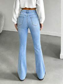 Women's Casual Washed Denim Tapered Pants, With Pockets, Medium Stretch, Long Length, Suitable For Daily Wear Vacation Fall - Light Wash - View 5