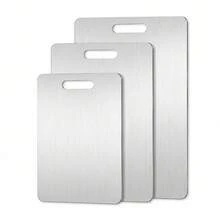 Planche à découper en acier inoxydable de haute qualité à double face - Épaissie, résistante aux moisissures, convient pour une utilisation en cuisine et au restaurant, facile à nettoyer à l'eau - Argent - Voir 12