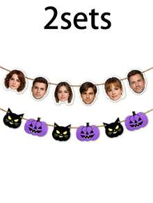 Custom Halloween Photo Banner, Spooky Personalized Face Garland For Party Backdrop & Wall Decor, Pumpkin Cat Bunting, Customized Picture Holiday Party Sign, Customizable Halloween Room Decor Gift, Garden, Living Room Decoration, Gifts For Friends - Style a - View 10