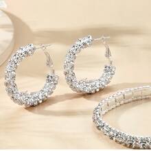 Rhinestone Decor Hoop Earrings - Silver - View 9