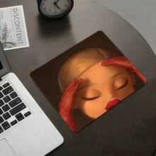 Elegant Red Glove Doll Portrait Square Mouse Pad, Humorous & Exquisite Facial Expression Pattern Design, Eye-Catching Desktop Decoration Protective Pad, Rubber Anti-Slip Edge-Locked Office Mat, Small Size Suitable For Laptop, Desktop Computer Gaming, Office, Daily Use - Mouse Pad - View 6