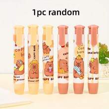 Random Pattern 1pc Cartoon Capybara Eraser, Retractable Pencil Eraser, Creative Cute Cardboard Balloon Eraser, Suitable For School And Office, Art And Office Supplies, Back To School Essential, PVC Oval - Multicolor - View 12