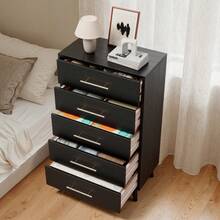 Bealife 5 Drawer Storage Cabinet, Tall Chest Of Drawers, Christmas And New Year Gift Vertical Storage Cabinet, Dressing Table  With Metal Handles, Wood Storage Organizer Dresser Nursery Dresser - 黑色 - 查看 2