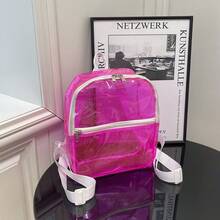 Bright Green Transparent PVC Mini Backpack With White Zipper Shoulder Strap - Multicolor - View 9