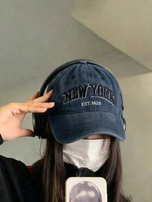 1pc Embroidered "NEW YORK" Washed Baseball , Adjustable Outdoor Sun Protection Casual For Men And Women, Suitable For - Black - View 13