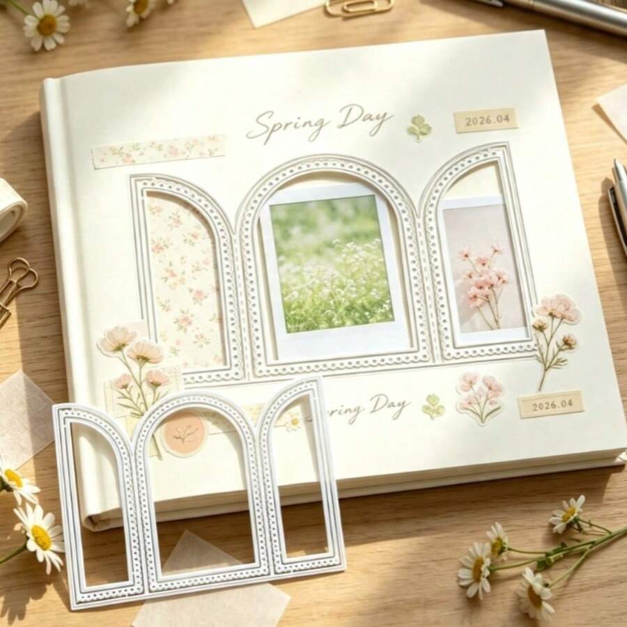 Arched Beaded Stitch Border Carbon Steel Cutting Die, Arch Hollow Frame Die, Frame, Greeting Card Window, Planner Arch Background Decoration DIY Embossing Die - LX74 - View 1
