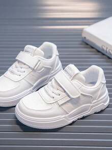 Children's Student Flat Board Shoes Magic Tape Classic Sports Shoes Campus White Shoes - White - View 3