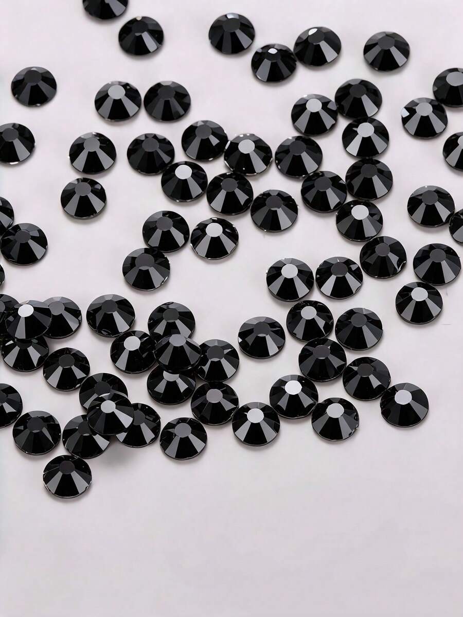 1440pcs/Black Crystal Hot-Melt Flat-Back Rhinestones, Multi-Size Round Crystal Rhinestones, Shiny Adhesive Rhinestones, Suitable For Nail Art, Phone Cases, Shoes, Clothing, Handmade DIY Decoration - Black - View 1