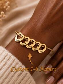 Personalised 1-6 Names Heart Bracelet, Custom Engraved Name Jewellery, Family Gift For Mum - Multicolor - View 2