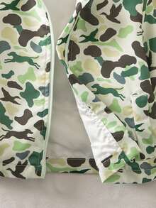 1pc Baby Boy Vintage Casual Sporty Print Long Sleeve Hooded Jacket, Thin For Spring And Autumn - Green - View 6
