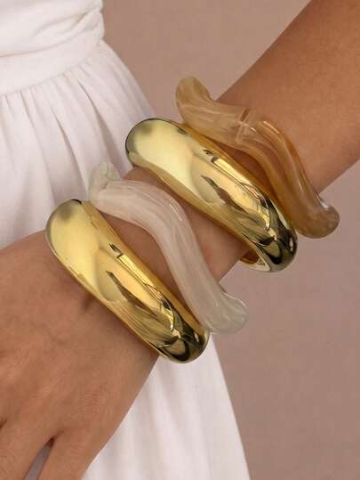 4/1 buah Gelang Geometris Bergelombang Minimalis Elegan, Cocok untuk Pemakaian Sehari-hari Wanita, Pesta, Hadiah untuk Pacar/Ibu
