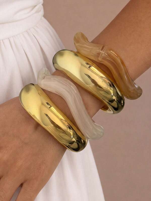 4/1pc Elegant Fashion Minimalist Wavy Geometric Bracelet, Suitable For Women's Daily Wear, Party, Gift For Girlfriend/Mom