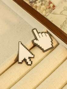 2pcs/Set White Mosaic Arrow Finger Pointing Oil Drip Brooch Set - Multicolor - View 7