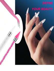 Diamond Pickup Tool, Diamond Waxing Tool With 3 Replaceable Wax Tips And 1 Tweezers DIY Nail Art Tool - A - View 5