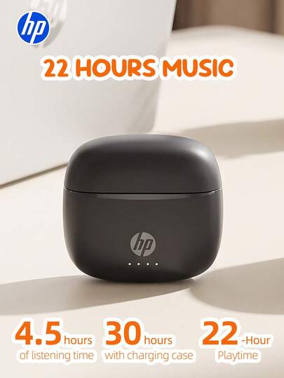 سماعات أذن لاسلكية HP H10J مع علبة شحن، بلوتوث 5.4، مقاومة للماء IPX4، وقت تشغيل 30 ساعة، ميكروفون مدمج
