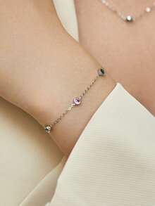 SYMFNY 1pc 925 Silver 5 Colored Synthetic Zirconia Beaded Bracelet - Silver - View 4