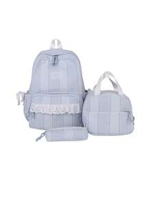 Fresh Artistic Style, Gentle Atmosphere, Plaid Single Piece Backpack Set, Lace Splicing Design, Large Capacity, Simple And Fashionable Backpack. - Multicolor - View 7