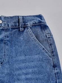 Boys' Fashion Sand-Washed Casual Wide Leg Loose Blue Denim Jeans, Suitable For Back To School And Streetwear - Blue - View 5