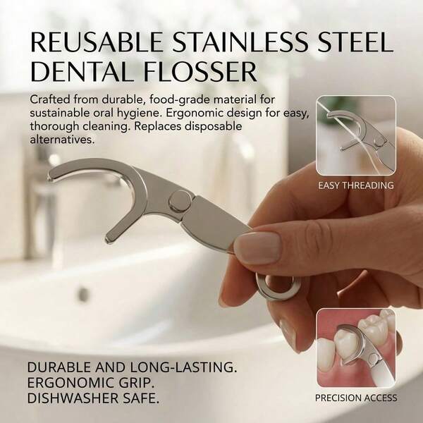 Pico de hilo dental reutilizable de acero inoxidable, diseño de palillo de metal de doble cara, con caja de almacenamiento portátil, herramienta de cuidado oral para viajes, hogar y exteriores