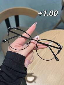 1PC Women's New High Definition Rhinestone Cat Eye Reading Glasses, Versatile Casual Daily Use For Computer, Reading, Gaming, Available In 100, 150, 200, 250, 300, 350, 400 Degrees - Transparent - View 30