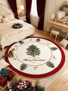 1pc White Christmas Tree Round Rug, Autumn/Winter Carpet, Decorative Rug, Bedroom Decor, Home Decor, Living Room Rug, Outdoor Rug, Washable Carpet, Christmas Gift - Multicolor - View 3