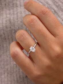CVNANA 1pc Oval Cut Cubic Zirconia Copper Single Diamond Ring - Minimalist Elegant Exquisite Style, Wedding Ring, Perfect For Daily Wear, Engagement, Proposal, Anniversary Celebration And Valentine's Day Gift - B - View 5