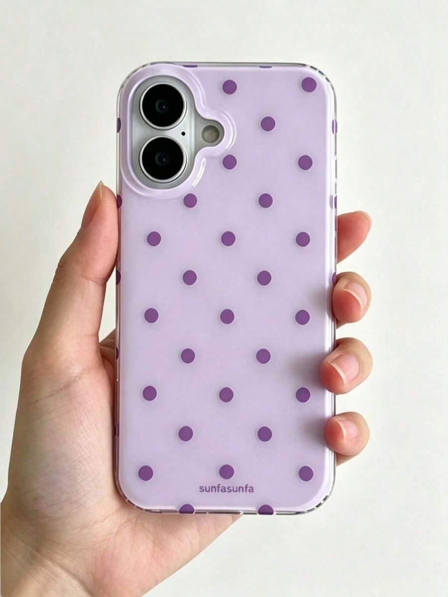 時尚手機殼,極簡可愛設計,黑白波點圖案,適用於 iPhone 11 至 17 系列,包含 Pro Max 版本 - 紫色 - 查看 1
