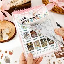 Ancient Style Miniature Landscape Scene Sticker Collection Book, Includes 24 PET Stickers And 12 Scene White Cards, Waterproof Self-Adhesive Ancient Style Cat Scene Collage Materials, Suitable For Scrapbooking, DIY Greeting Cards, Guka, Photo Frame Decoration, Stress Relief For Scrapbook Enthusiasts - Tanuki Spring Mountain Vintage Scenery Sticker Book - View 8