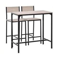 Bar Table With 2 Chairs, 3-Piece Bar Set, MDF In Natural And Black, 89x45x87cm For Kitchen And Dining Area - Natural - View 3
