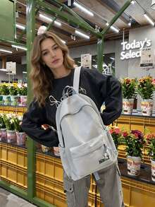 1pc New Large Capacity Minimalist Solid Color Backpack, Lightweight Versatile Casual Daily Bag, Fashionable Student School Bag, Suitable For College Students, Commuting, Business And Daily Travel - Multiple Styles - View 11