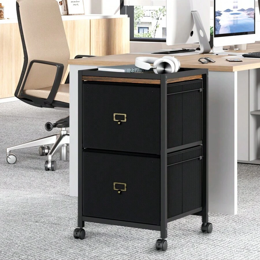 Compact Mobile File Cabinet, Under Desk Vertical Storage Organiser With Wheels, A4 Letter Size Rolling Filing Cabinet For Home Office Workspace - Black - View 1